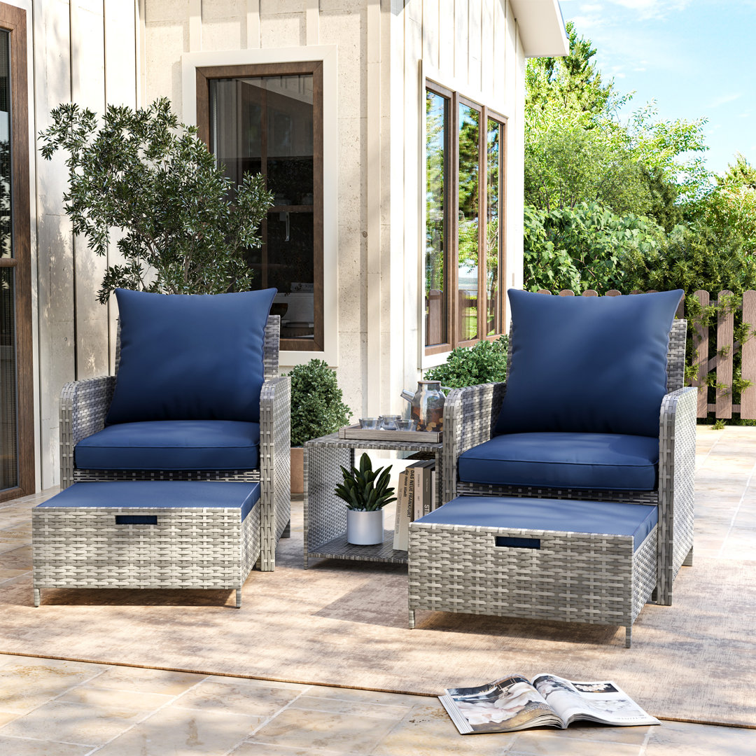 Billmont Wicker/Rattan 2 Person Seating Patio Conversation Sets With Ottoman